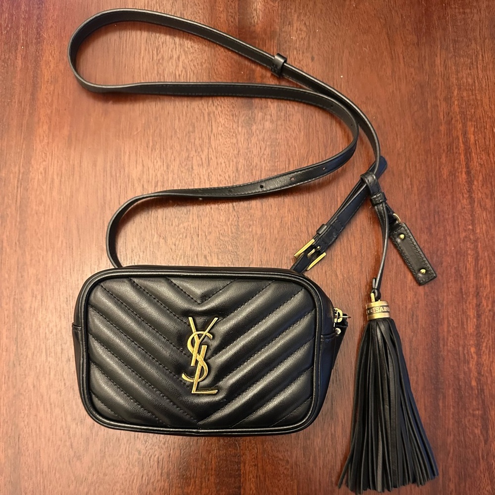 Yves Saint Laurent Quilted Black Crossbody Bag with Gold Accents